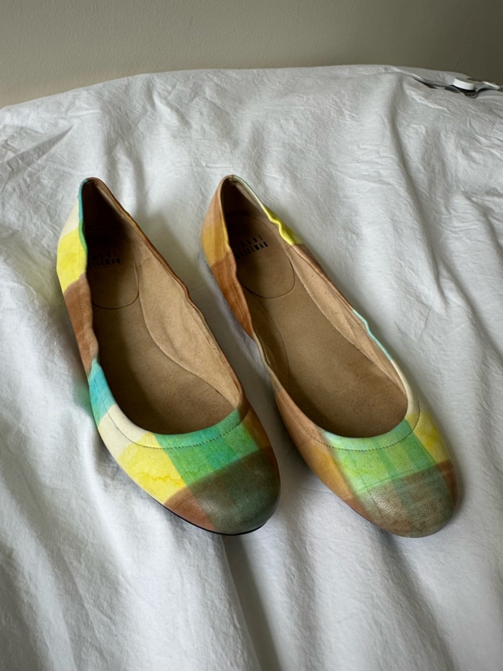 Stuart Weitzman plaid pastel ballet flats leather